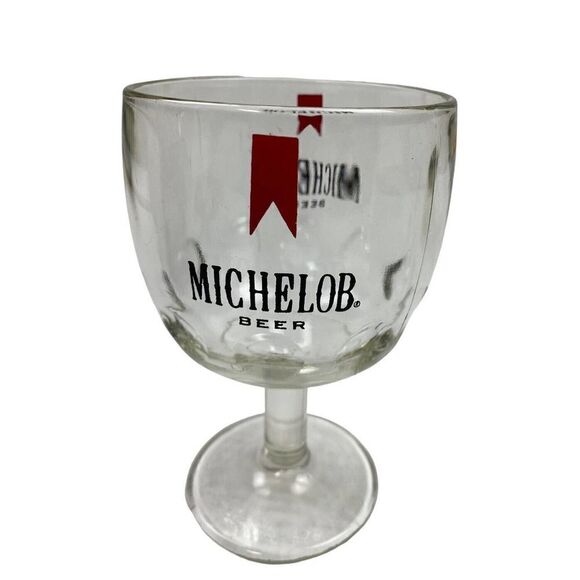 MICHELOB BEER GLASS GOBLET STYLE PEDESTAL STEM THUMBPRINT PATTERN 10 FLUID OUNCE - Picture 1 of 4